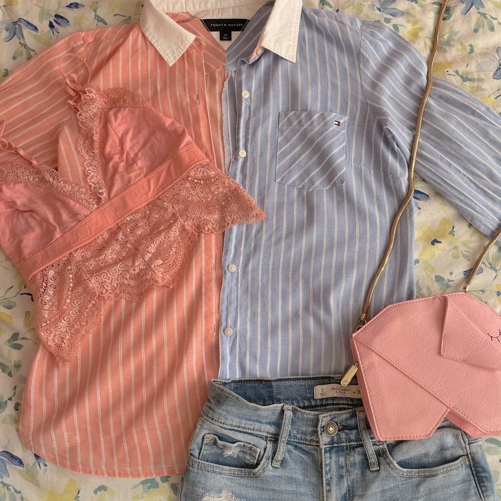 ♡Baby Blue/Pink Tommy Hilfiger Blouse♡
